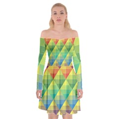 Background Colorful Geometric Off Shoulder Skater Dress by Simbadda