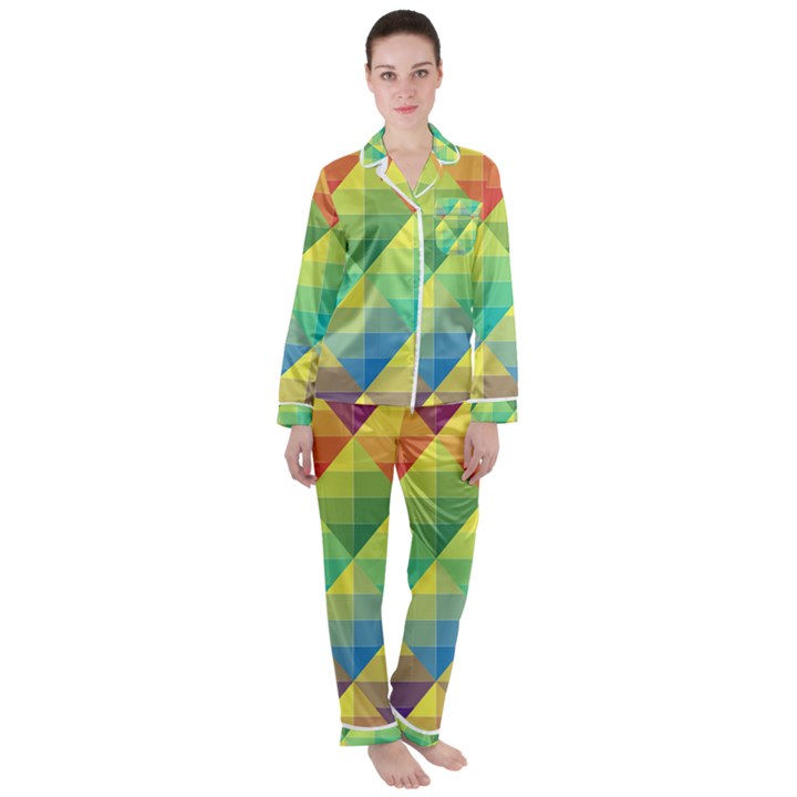 Background Colorful Geometric Satin Long Sleeve Pyjamas Set