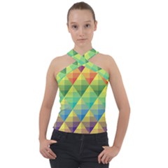 Background Colorful Geometric Cross Neck Velour Top