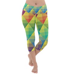 Background Colorful Geometric Lightweight Velour Capri Yoga Leggings by Simbadda