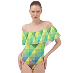 Background Colorful Geometric Off Shoulder Velour Bodysuit 