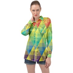 Background Colorful Geometric Long Sleeve Satin Shirt