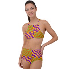 Pop Art Orange Background High Waist Tankini Set by Simbadda