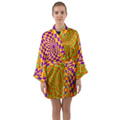 Pop Art Orange Background Long Sleeve Kimono Robe by Simbadda