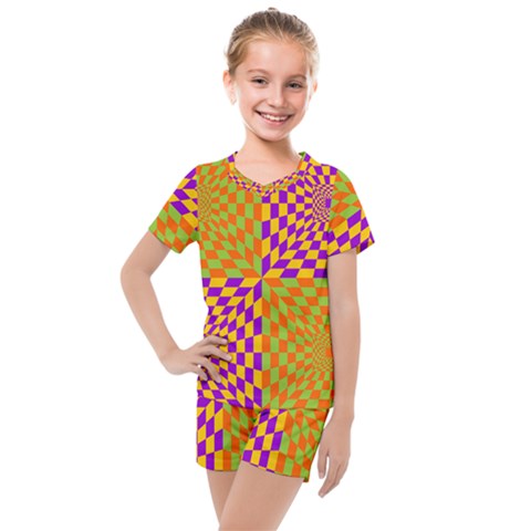 Pop Art Orange Background Kids  Mesh Tee And Shorts Set by Simbadda