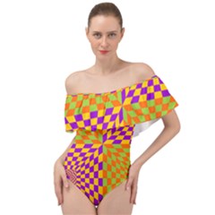 Pop Art Orange Background Off Shoulder Velour Bodysuit 