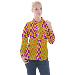 Pop Art Orange Background Women s Long Sleeve Pocket Shirt