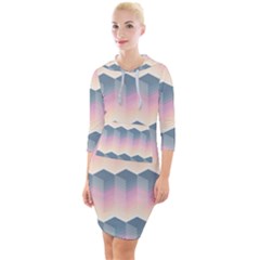 Seamless Pattern Background Block Quarter Sleeve Hood Bodycon Dress