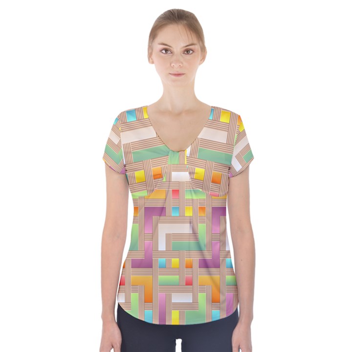 Abstract Background Colorful Short Sleeve Front Detail Top