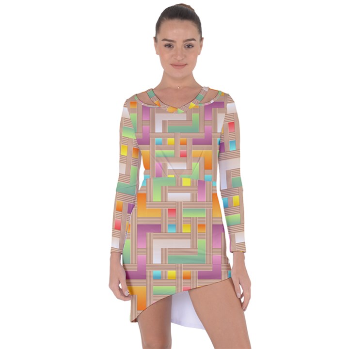 Abstract Background Colorful Asymmetric Cut-Out Shift Dress