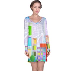 City Modern Business Skyscrapers Long Sleeve Nightdress by Simbadda