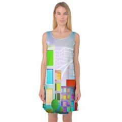 City Modern Business Skyscrapers Sleeveless Satin Nightdress by Simbadda