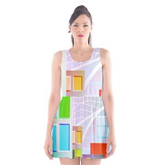 City Modern Business Skyscrapers Scoop Neck Skater Dress