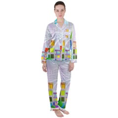 City Modern Business Skyscrapers Satin Long Sleeve Pyjamas Set by Simbadda