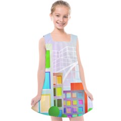 City Modern Business Skyscrapers Kids  Cross Back Dress