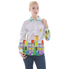 City Modern Business Skyscrapers Women s Long Sleeve Pocket Shirt