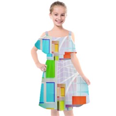 City Modern Business Skyscrapers Kids  Cut Out Shoulders Chiffon Dress by Simbadda