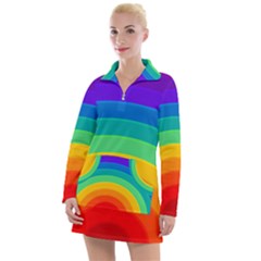 Rainbow Background Colorful Women s Long Sleeve Casual Dress