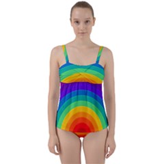 Rainbow Background Colorful Twist Front Tankini Set by Simbadda