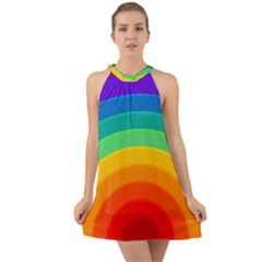 Rainbow Background Colorful Halter Tie Back Chiffon Dress