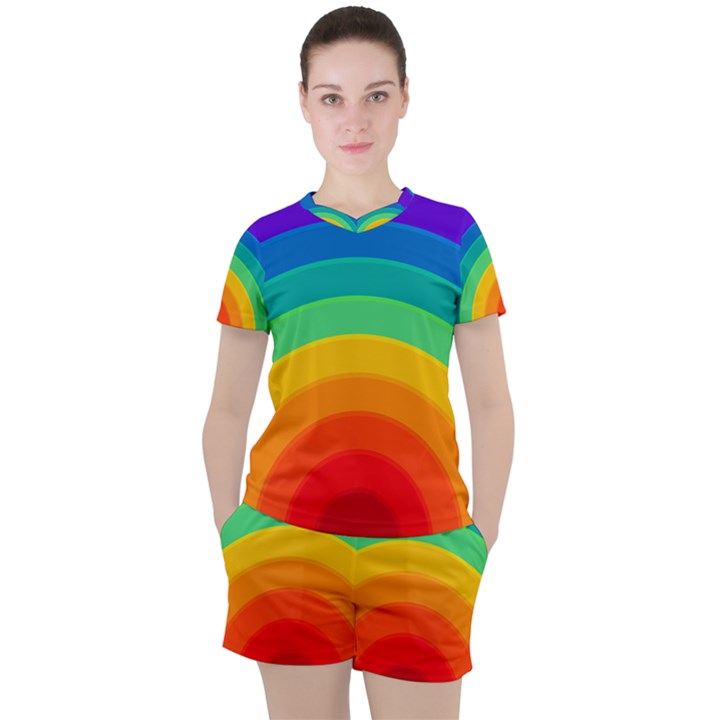 Rainbow Background Colorful Women s Tee and Shorts Set