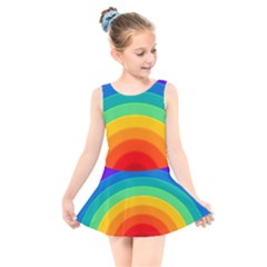 Rainbow Background Colorful Kids  Skater Dress Swimsuit by Simbadda