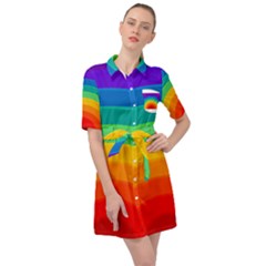 Rainbow Background Colorful Belted Shirt Dress