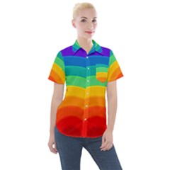 Rainbow Background Colorful Women s Short Sleeve Pocket Shirt