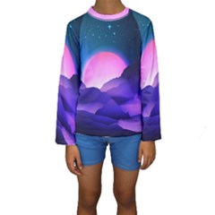 Mountain Sunrise Mountains Sunrise Kids  Long Sleeve Swimwear by Simbadda