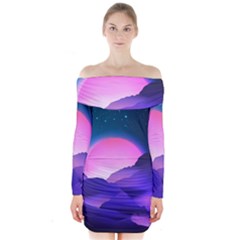 Mountain Sunrise Mountains Sunrise Long Sleeve Off Shoulder Dress by Simbadda