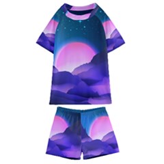 Mountain Sunrise Mountains Sunrise Kids  Swim Tee And Shorts Set by Simbadda