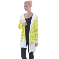 Urban City Skyline Sketch Longline Hooded Cardigan by Simbadda