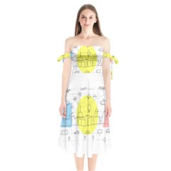 Urban City Skyline Sketch Shoulder Tie Bardot Midi Dress by Simbadda