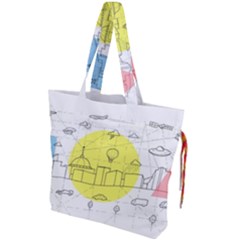 Urban City Skyline Sketch Drawstring Tote Bag by Simbadda