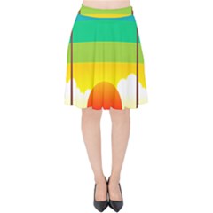 Seaside Sunrise Colorful Ocean Sea Velvet High Waist Skirt by Simbadda