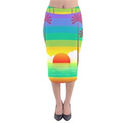 Seaside Sunrise Colorful Ocean Sea Velvet Midi Pencil Skirt by Simbadda