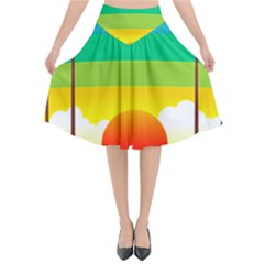 Seaside Sunrise Colorful Ocean Sea Flared Midi Skirt by Simbadda