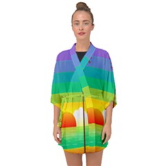 Seaside Sunrise Colorful Ocean Sea Half Sleeve Chiffon Kimono by Simbadda