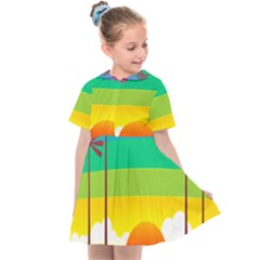 Seaside Sunrise Colorful Ocean Sea Kids  Sailor Dress by Simbadda