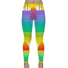 Seaside Sunrise Colorful Ocean Sea Lightweight Velour Classic Yoga Leggings by Simbadda