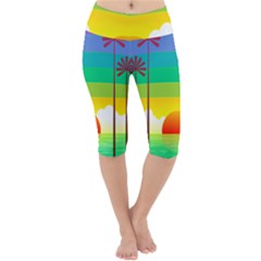 Seaside Sunrise Colorful Ocean Sea Lightweight Velour Cropped Yoga Leggings by Simbadda