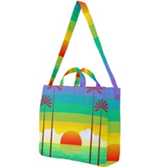 Seaside Sunrise Colorful Ocean Sea Square Shoulder Tote Bag by Simbadda