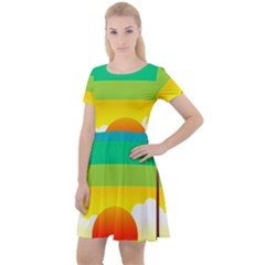 Seaside Sunrise Colorful Ocean Sea Cap Sleeve Velour Dress  by Simbadda