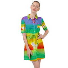 Seaside Sunrise Colorful Ocean Sea Belted Shirt Dress