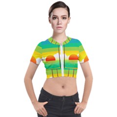 Seaside Sunrise Colorful Ocean Sea Short Sleeve Cropped Jacket