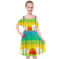 Seaside Sunrise Colorful Ocean Sea Kids  Cut Out Shoulders Chiffon Dress by Simbadda