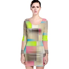 Background Abstract Grid Long Sleeve Bodycon Dress