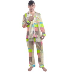 Background Abstract Grid Men s Satin Pajamas Long Pants Set