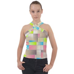 Background Abstract Grid Cross Neck Velour Top