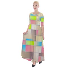 Background Abstract Grid Half Sleeves Maxi Dress by Simbadda